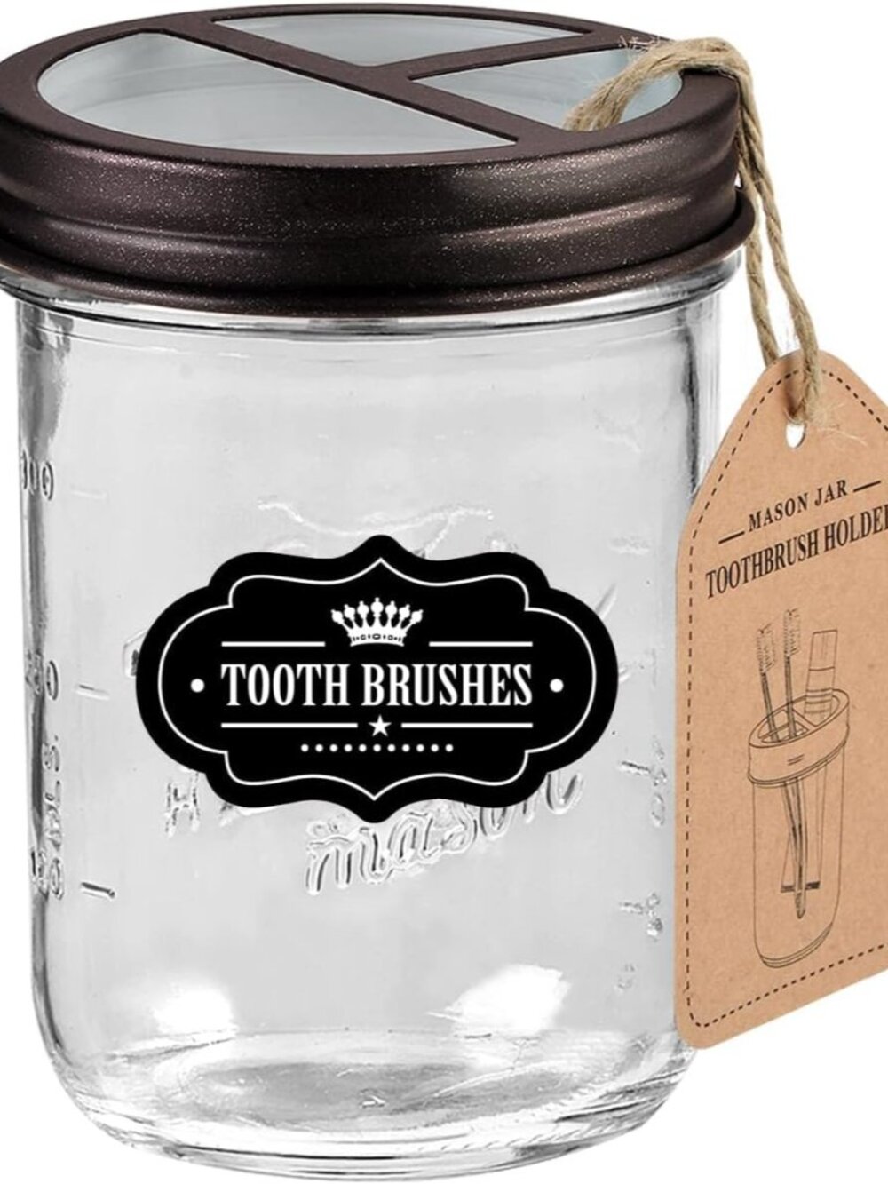 Mason Jar Toothbrush Holder - Bronze - with 16 Ounce Mason Jar